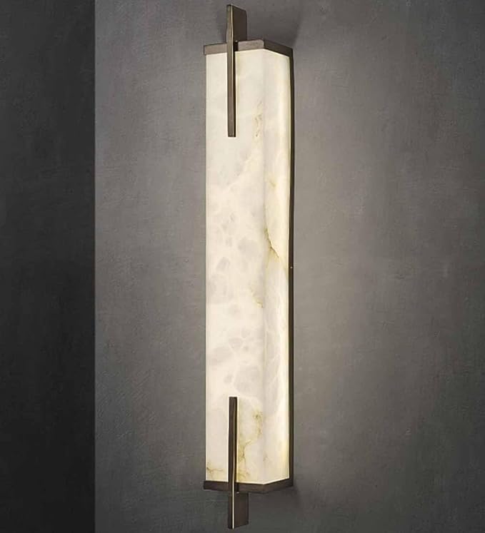 Square milky white natural marble lampshade modern alabaster lighting hotel wall lamp